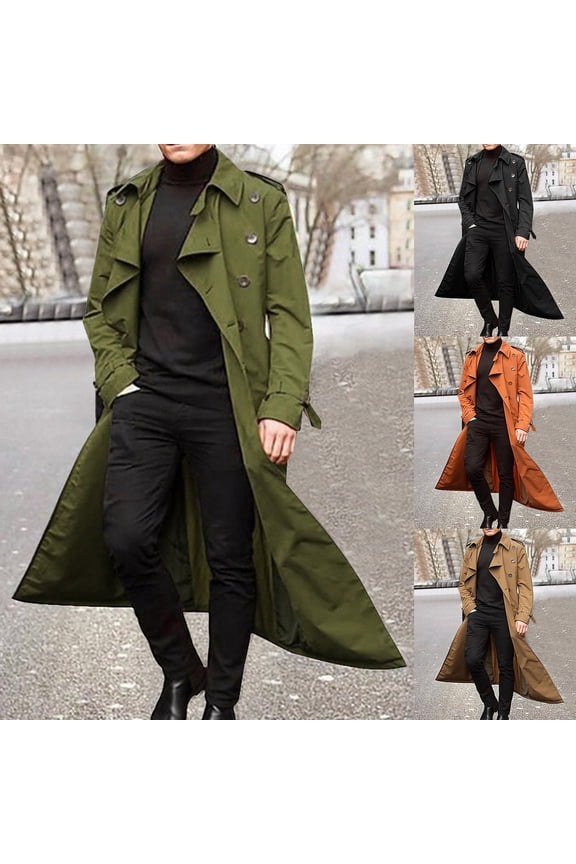 Coat Double-breasted Lapel Windbreaker Western Style Men Jacket for Autumn