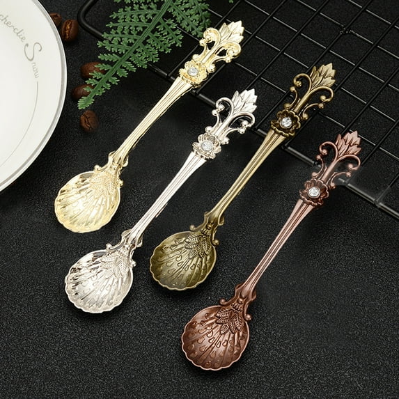 Joernso Coffee Spoon Retro Style Multi-use Zinc Alloy Wide Application Non-stick Coffee Spoon for Desserts