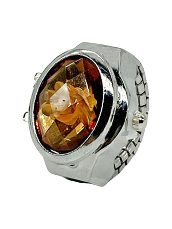 Colorful Rhinestone Ring Watch with Flip Cover Elastic Stainless Steel Band Oval Dial Women Watch Finger Ring Birthday Gift Fashion Accessories