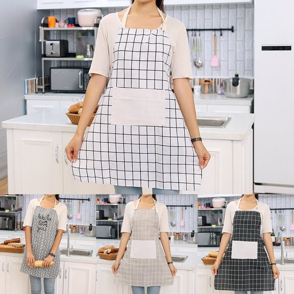 Joernso Cooking Apron More Thicken Heat-resistant Cotton Flax Grid Pattern Oilproof Apron for Home