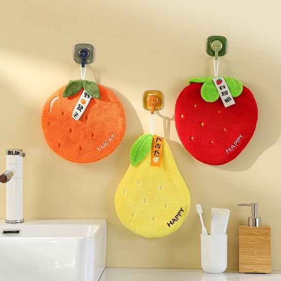 Joernso Coral Velvet Hand Towel Soft Absorbent Cartoon Fruit Design with Hanging Rope Quick Drying Household Lazy Hand Wipes Towel