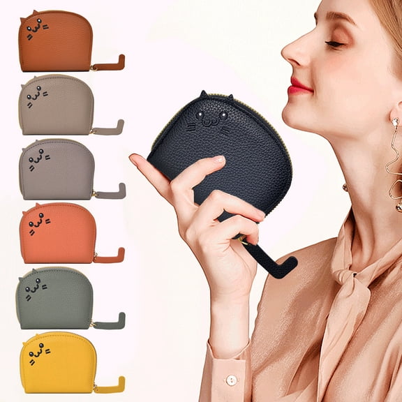 Joernso Credit Card Holder Wallet Coin Purse Zipper Closure Cute Cat Design Compact Portable Card Keychain Wallet Organizer