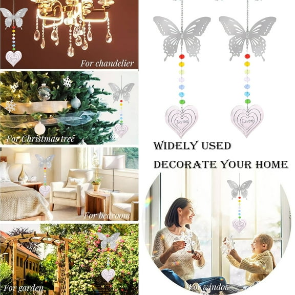 Joernso Crescent Moon Suncatcher Hanging Decoration Indoor Outdoor Window Colorful Faux Crystal Prism Rainbow Maker Butterflies Love Heart Pendant Ornament