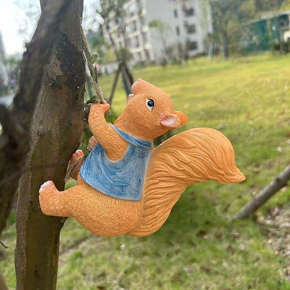Joernso Cute Hanging Squirrel Garden Statue Realistic UV Resistant Outdoor Decoration Climbing Squirrel Ornament