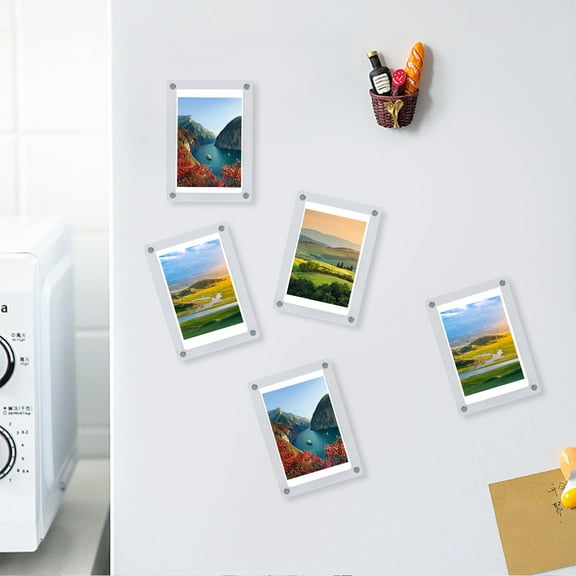 Joernso DIY Magnetic Adsorption Clear Photo Frame for 3-inch Photos Punch-free Installation Fridge Refrigerator Magnet Picture Frame Ornament Home Living Room Decor