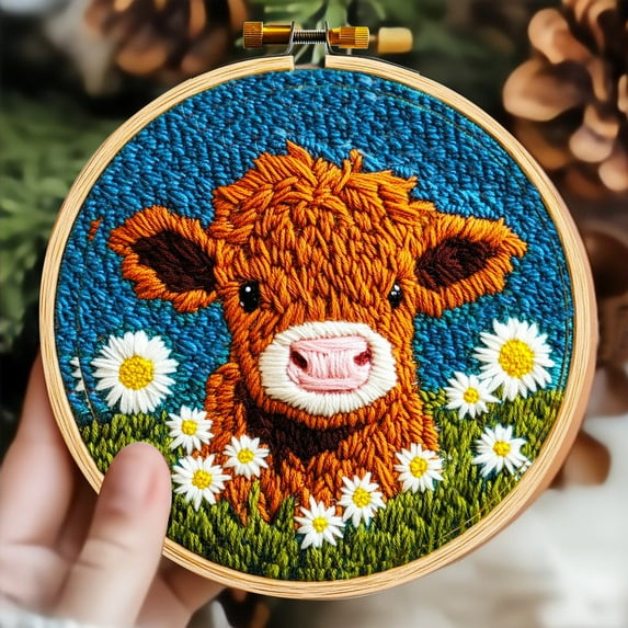 Joernso DIY Punch Embroidery Kit Highland Cow Punch Needle Kit Punch Needle Embroidery Starter Craft Set for Adults And Children Festival Gift