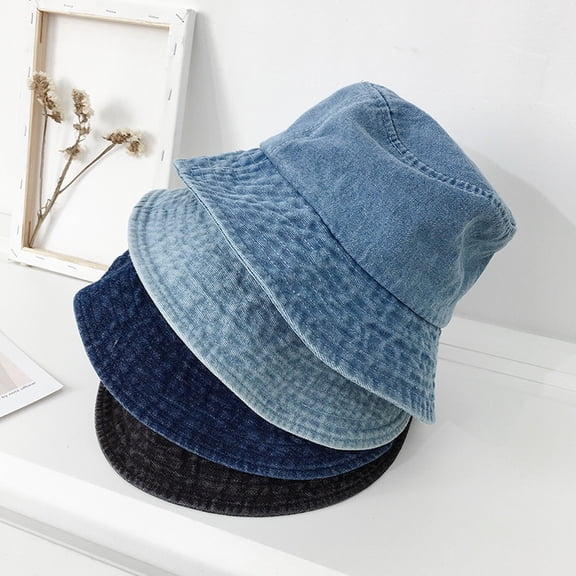 Joernso Denim Fisherman Hat Retro Style Unisex Sun Protection Basin Hat Flat Top Short Brim Solid Color Thin Bucket Hat
