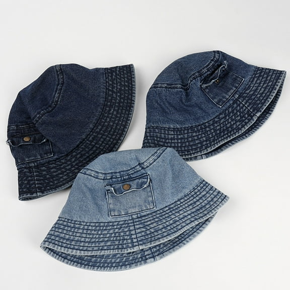 Joernso Denim Sun Hat Flat Top Lightweight Pocket Decor Bucket Hat for Daily Life