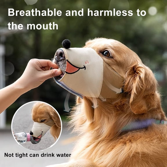 Joernso Dog Muzzle Adjustable Anti Biting Barking Mouth Guard Cover Breathable Drinkable Cartoon Print Pet Muzzle for Small Large Dogs