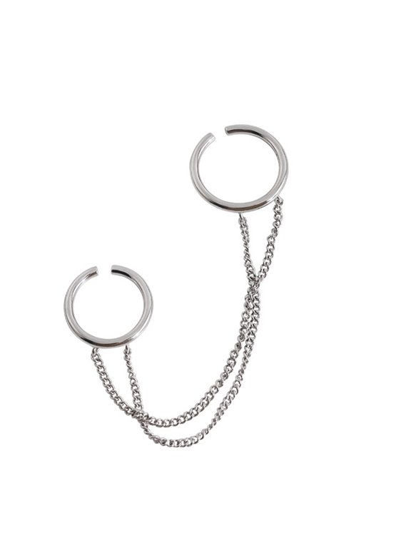 Double Finger Chain Ring Stackable Adjustable Unisex Two Layers Chain Opening Ring Jewelry Gifts