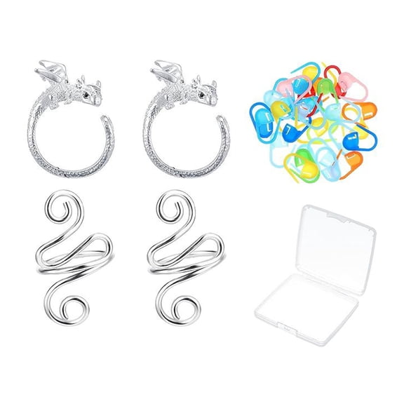 Joernso Dragon Crochet Tension Rings Adjustable Crocheting Rings with Metal Spiral Stitch Markers Dragon Yarn Holder Ring with Storage Box for Knitting Crocheting