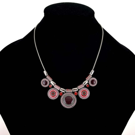 Joernso Ethnic Women Rhinestone Inlaid Round Enamel Pendant Statement Bib Necklace Gift