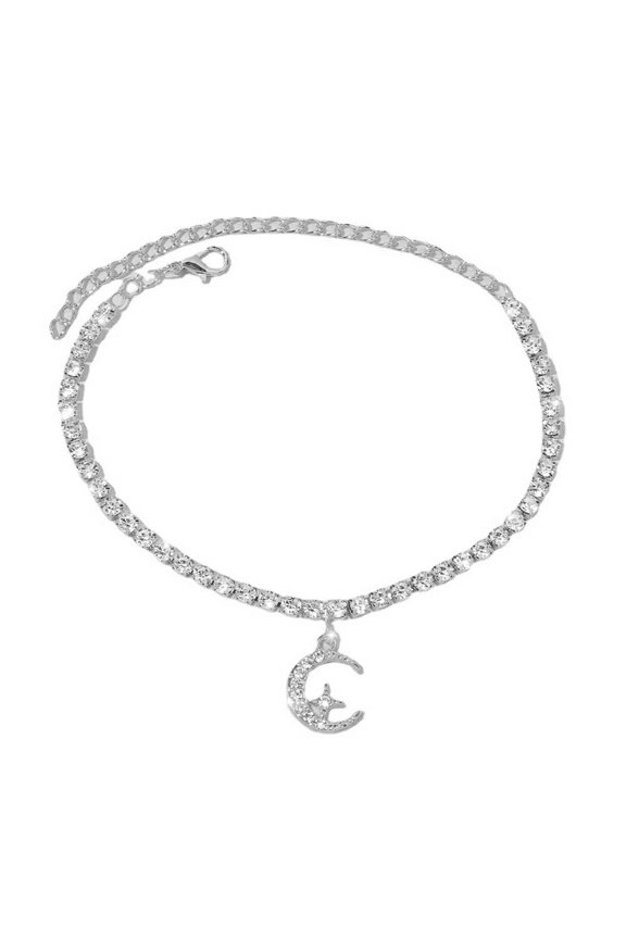 Extended Chain Adjustable Women Anklet Shining Rhinestone Star Moon Anklet Foot Beach Jewelry