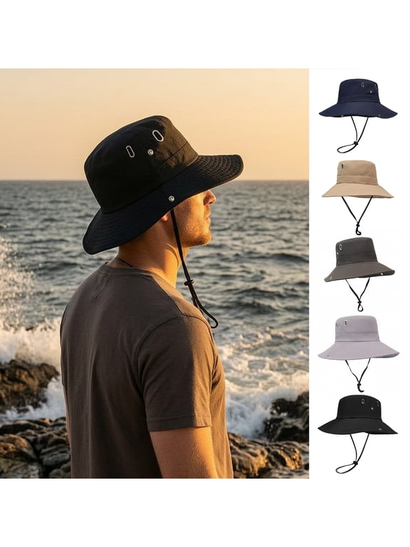 Extra Wide Brim Sun Hat for Men Women, Quick Dry Bucket Cap with Breathable Vents, Adjustable Wind Cord Snap Flip Brim for Fishing Hiking Travel