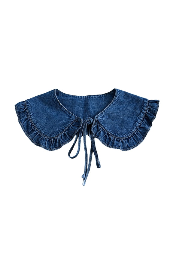 Fake Collar Solid Color Ruffle Trim Lace-up False Collar Dress Shirt Collar Insert Removable Denim False Collar