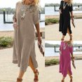 thumbnail image 1 of Joernso Fashion Dress O Neck Lightweight All-match Slit Hem Long Dress Women Clothes, 1 of 8