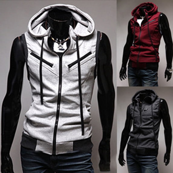 Joernso Fashion Men Sleeveless Zipper Hooded Vest Casual Top for Fitness Gym Sports