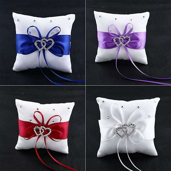 Joernso Fashion Wedding Bridal Bowknot Double Heart Ring Bearer Pillow Cushion
