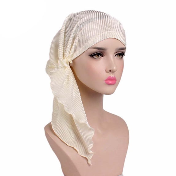 Joernso Fashion Women Wrinkle Long Turban Cap Head Wrap Chemo Hat Beanie Muslim Hijab