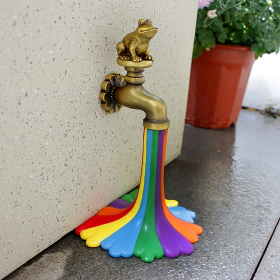 Joernso Faucet Ornament Resin Frog Figurine Creative Animal Rainbow Faucet Statue for Garden Home Decoration