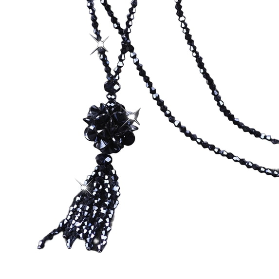 Joernso Faux Crystal Necklace Knotted Beaded Long Tassel Shiny All Match Good Gloss Women Long Pendant Sweater Necklace Jewelry Gift