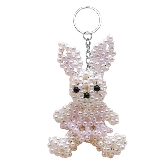 Joernso Faux Pearl Bear Rabbit Keychain Pendant Handmade Braided Lightweight Charm Key Chain Backpack Bag Accessory