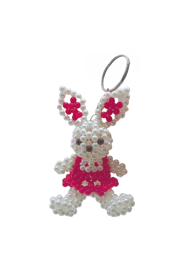 Faux Pearl Bear Rabbit Keychain Pendant Handmade Braided Lightweight Charm Key Chain Backpack Bag Accessory