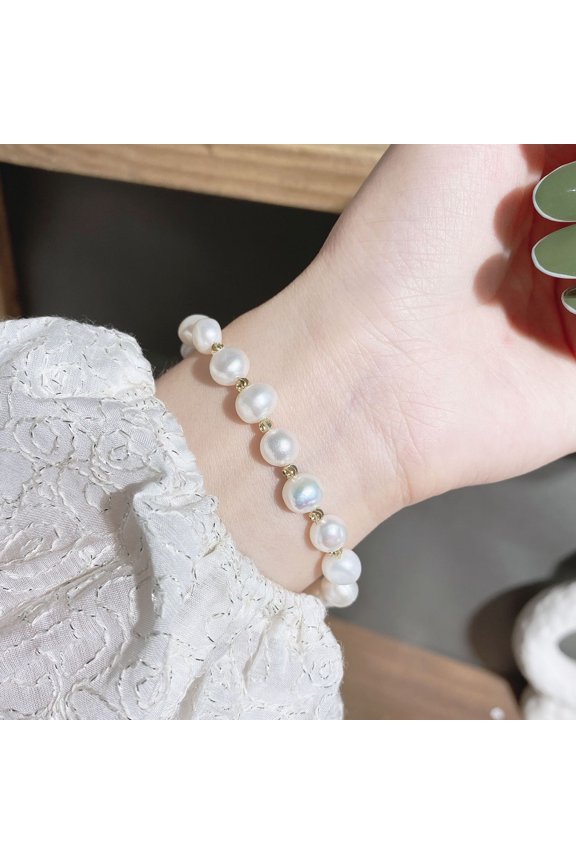 Faux Pearl Bracelet Rhinestone Alloy Smooth Finish Contrast Color Bangle Lady Wrist Jewelry for Prom Formal Banquet Wedding
