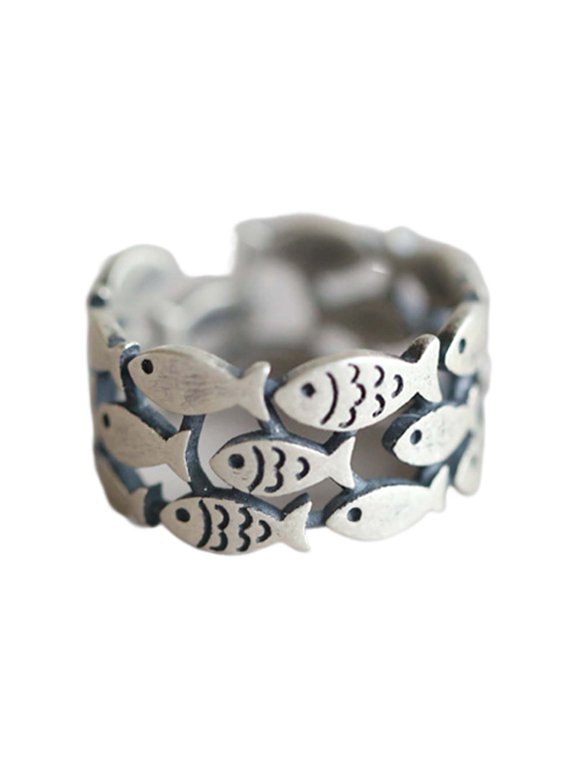 Fish Shape Women Open Ring Cute Adjustable Silver Color Hypoallergenic Solid Metal Finger Ring Fashion Accessory Birthday Gift