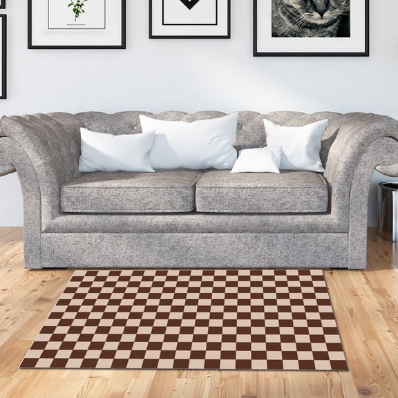 Joernso Floor Mat Retro Comfortable Rectangle Checkerboard Pattern Bedside Carpet for Bedroom