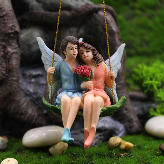 Joernso Flower Fairy Statue Lovely Romantic Resin Delicate Couple Figurines for Garden Decor