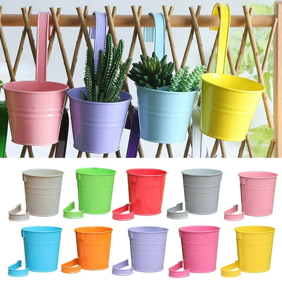 Joernso Flower Pot Detachable Metal Iron Bucket Shape Wall Hanging Planter with Hook Home Decor