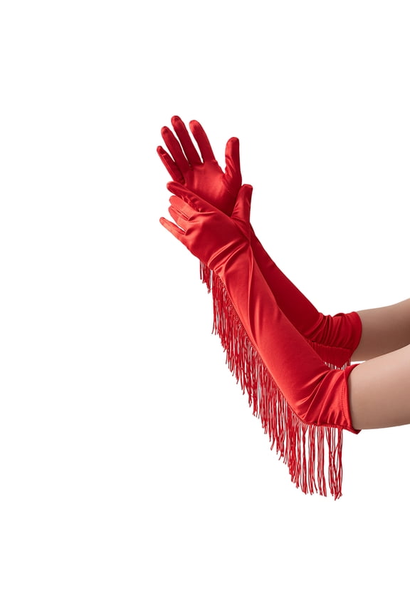 Fringed Elbow Gloves 17.7" Vintage Long Opera Pageant Gloves 1920s Bridal Gloves for Halloween Costume Party Wedding Accessories