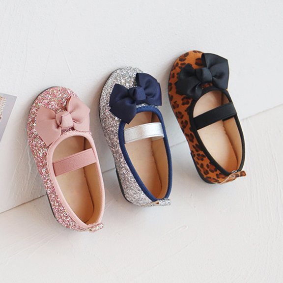 Joernso Girls Autumn Low Cut Elastic Band Shiny Sequins Bowknot Ballet Flat Dress Shoes