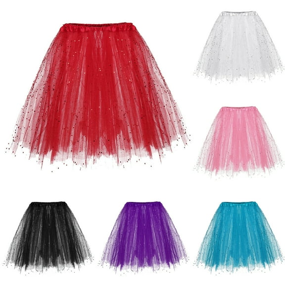 Joernso Glitter Tulle Skirt Round Sequins Decor Carnival Short Tutu Skirt 3 Layer Mesh Yarn Dance Party Skirt