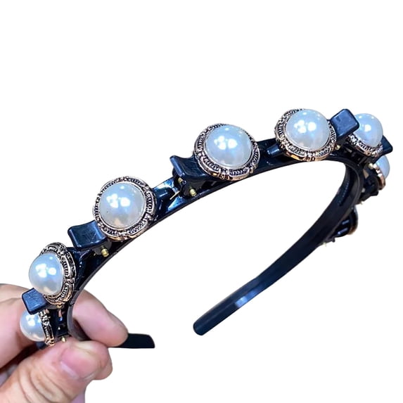 Joernso Hair Hoop Band with Clips Non-slip Shiny Rhinestone Inlay Headdress Hairstyle Fixing Acrylic Women Girls Bangs Clip Headband Cute Headwear Hair Accessories