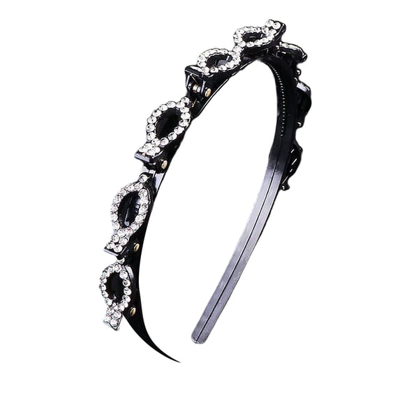 Joernso Hair Hoop Band with Clips Non-slip Shiny Rhinestone Inlay Headdress Hairstyle Fixing Acrylic Women Girls Bangs Clip Headband Cute Headwear Hair Accessories