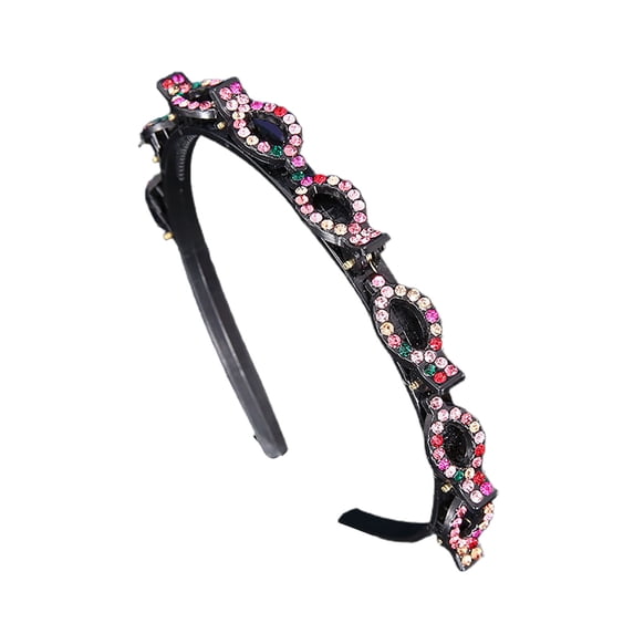 Joernso Hair Hoop Band with Clips Non-slip Shiny Rhinestone Inlay Headdress Hairstyle Fixing Acrylic Women Girls Bangs Clip Headband Cute Headwear Hair Accessories