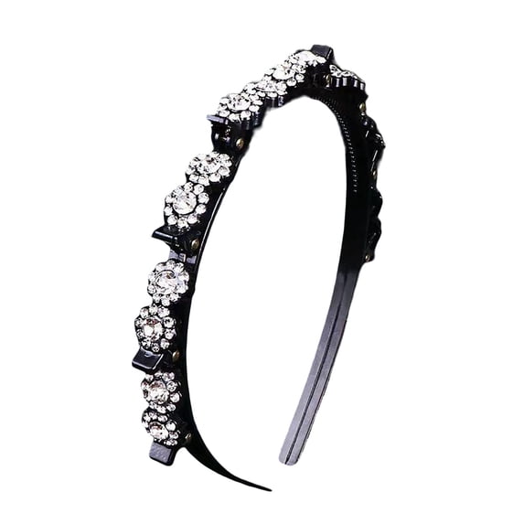 Joernso Hair Hoop Band with Clips Non-slip Shiny Rhinestone Inlay Headdress Hairstyle Fixing Acrylic Women Girls Bangs Clip Headband Cute Headwear Hair Accessories