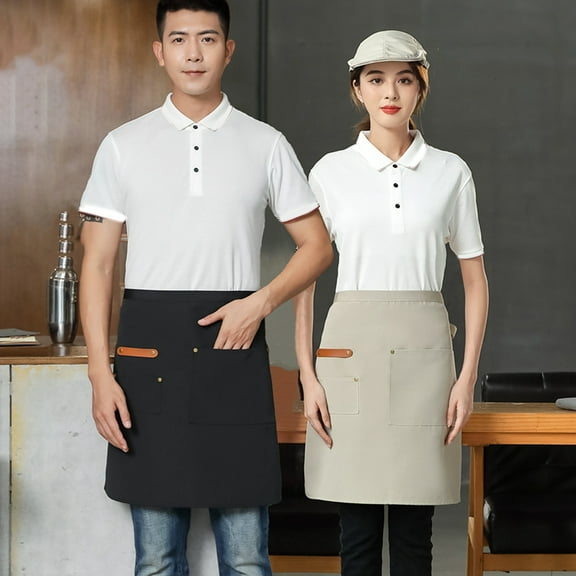 Joernso Half Apron with Pockets Waterproof Cloth Apron for Server Chef Stain-Resistant Solid Color Kitchen Waiter Apron for Men Women
