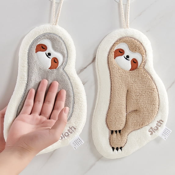 Joernso Hand Towel Cute Sloth Shape Hanging Wipe Towel Soft Absorbent Quick Drying Towel for Home Kitchen Bathroom