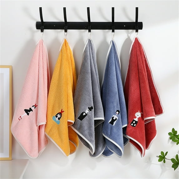 Joernso Hand Towel Super Soft High Water Absorption Allergy Free Cartoon Embroidery Character Design Kitchen Towel for Home
