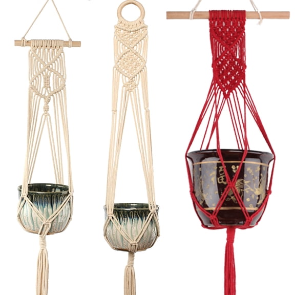 Joernso Hand Woven Hemp Rope Plants Flowers Pot Hanging Basket Holder Net Garden Decor