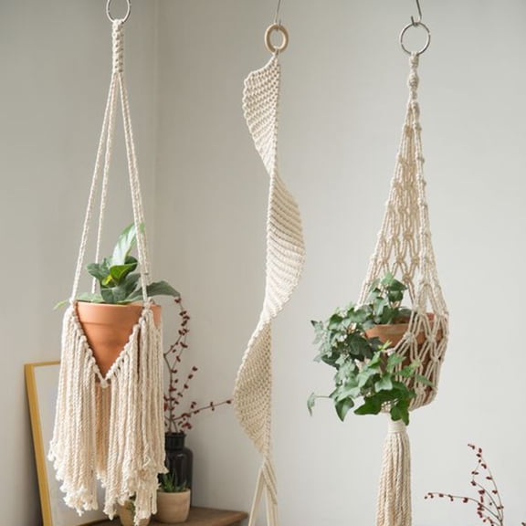 Joernso Hanging Planter with Tassels Hand-Woven Cotton Flower Pots Tapestry Net Bag Home Decor
