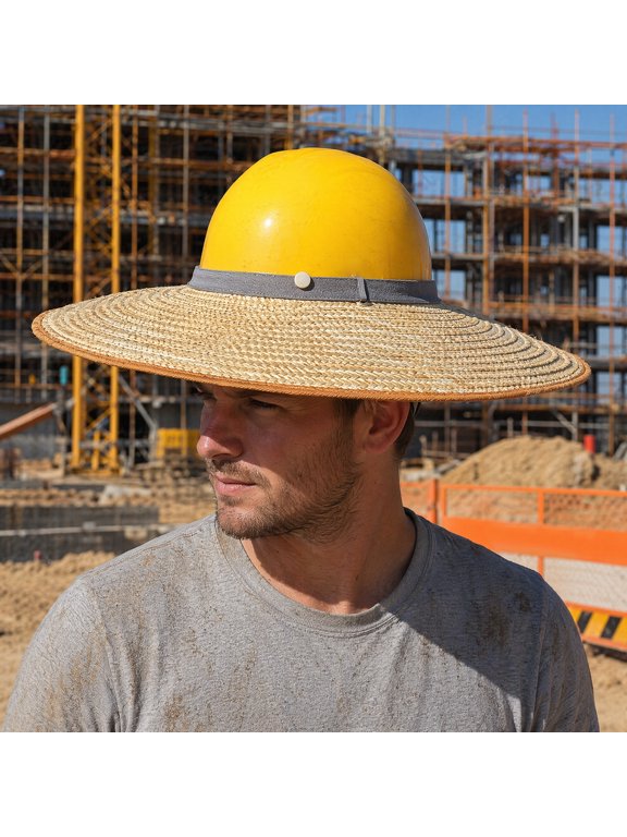 Hard Hat Visor, Full Brim Breathable Woven Shade Hat Brim Replacement, Universal Fit Straw Sun Visor for Most Standard Hard Hats
