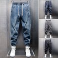 thumbnail image 1 of Joernso Harem Jeans with Leg Bindings Pockets Elastic Waist Adjustable Drawstrings Men Jeans Solid Color Street Style Jogger Pants, 1 of 8