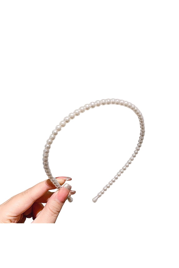 Headband Faux Pearl Smooth Solid Color Elastic Anti-slip Decorative Lightweight Narrow Waved Hair Hoop Hair Accessories