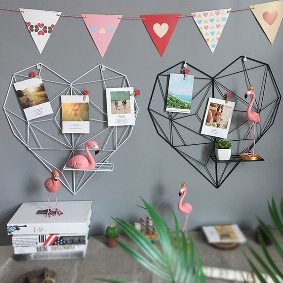 Joernso Heart Shape Grid Mesh Picture Rack Photos Holder Shelf Wall Hanging Home Decor
