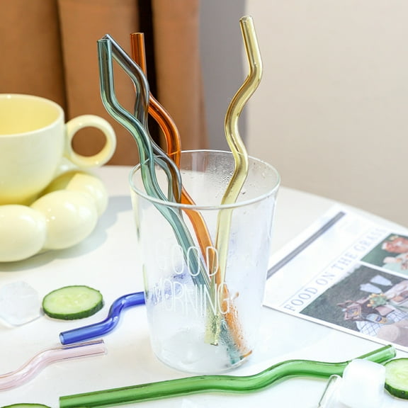Joernso High Glass Wavy Straws Reusable Colorful Straws for Juice Tea Coffee Eco-Friendly High Temp Resistant BPA-free Glass Twist Transparent Straw