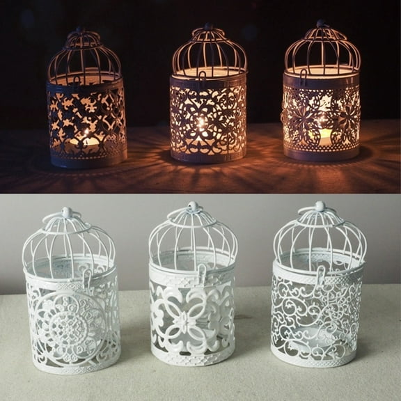 Joernso Hollow Candlestick Tealight Hang Lantern Bird Cage Vintage Metal Candle Holder